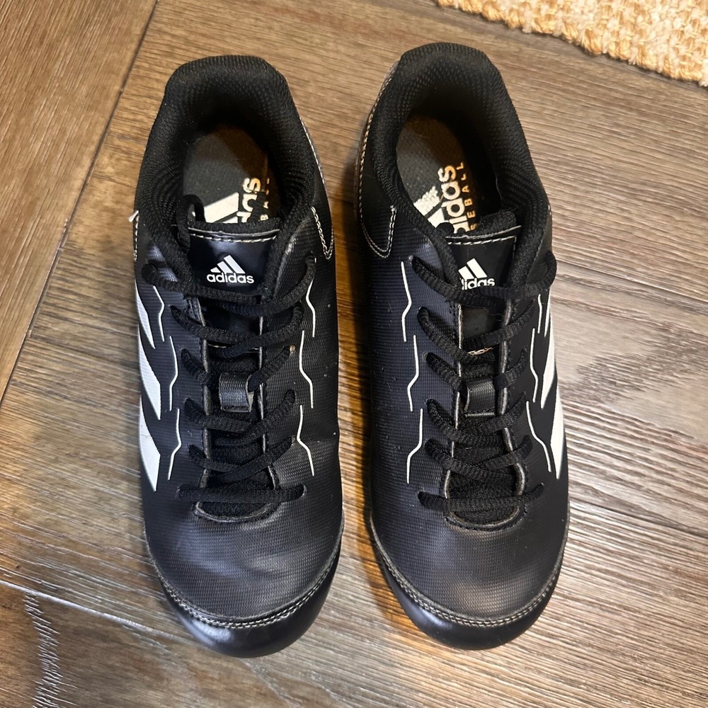 Adidas Baseball Cleats Molded Black White Boys Shoes Size 2.5‎ - Picture 6 of 9